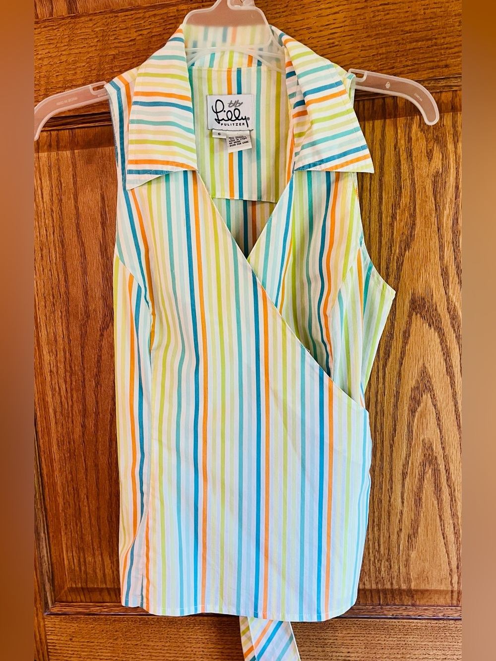 Lilly Pulitzer Striped Sleeveless Wrap Top - Multi Pastel Size 6